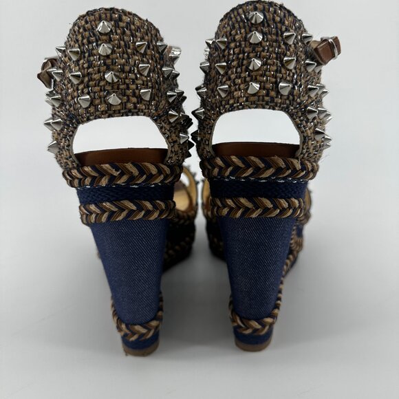 Louboutin Denim Wedge with Spike Accents - Size 39 - Picture 6 of 7